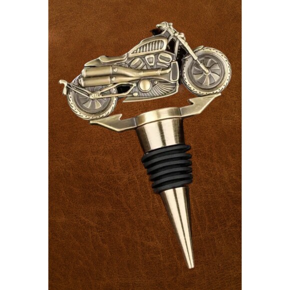 Rustic Motorcycle Biker Wine Bottle Stopper with Rubber Seal - Picture 2 of 6